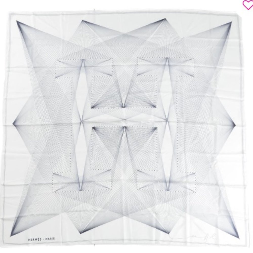 HERMES Silk Geant Hiver Shawl 140 Blanc Anthracite